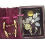 A group of gold, silver and other metal cuff links and a St Christopher pendant to include a pair of