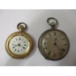 A vintage 14ct gold case pocket watch together with a silver pocket watch