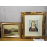 H Whittle - a loch scene oil on board in a gilt frame and Sydney Wilson - Madonna print signed in