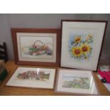 Pictures to include Judith Milne - still life watercolour and a coastal view, print The Shooting
