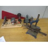 A homemade watchmakers lathe and a pillar press/drilling tool for clock plates Location: G