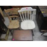 Small furniture to include a bar back kitchen chair, a painted chair, a tea garden table on wheels