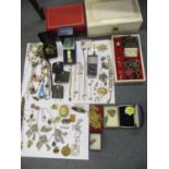 Mixed vintage costume jewellery to include a French silver tourist bracelet, 18.7g, necklaces,