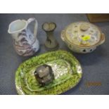 A Jeremy Leach Lowerdown studio pottery glazed vase of tapering form , together with mixed pottery