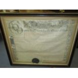 An 18th century Indenture Document on Vellum for King George III with large wax seal, framed and