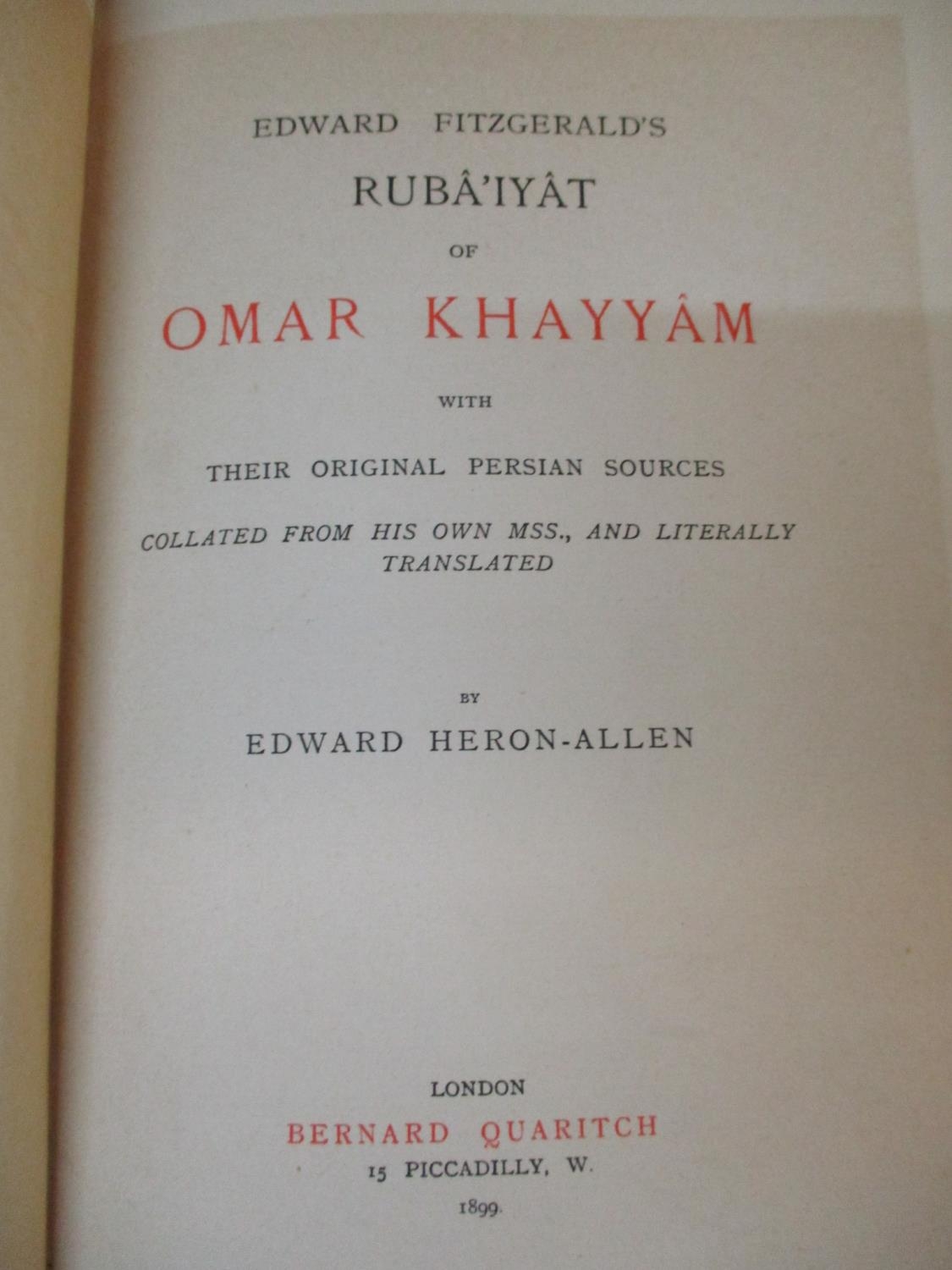 Books to include Edward Fitzgerald's 'Rubaiyat of Omar Khayyam' with the Persian originals published - Image 5 of 8