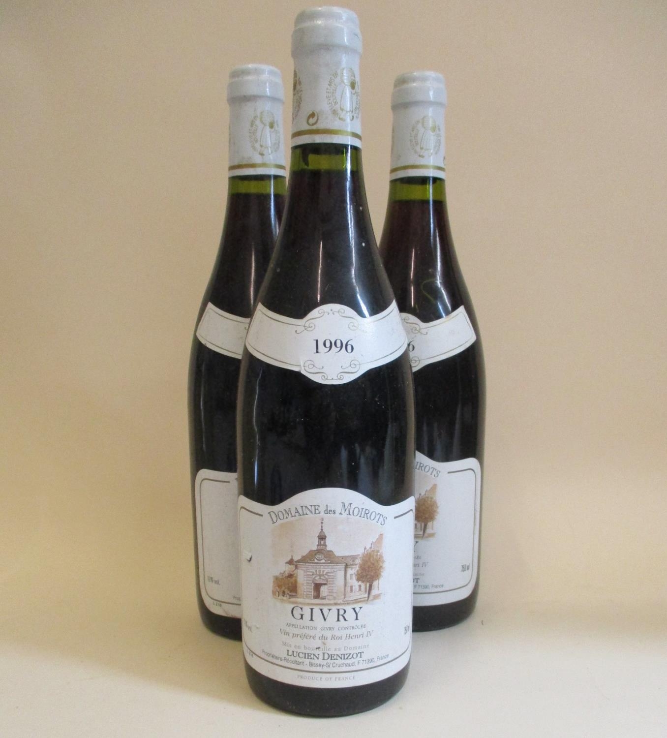 Three bottles of 1996 Domaine de Moirots Givry, 750ml Location: R.1