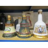 Four Bells Whisky decanters celebrating Royal Wedding Prince Andrew, 1990 and 1994 Christmas and the