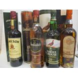 Four bottles of whiskey to include Jameson, 70cl, Glenfiddich 15 year old, 70cl, Famous Grouse 12