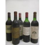 Five bottles of red wine to include Chateau Cantemerle Haut-Medoc 1985, Chateau Cissac 1986 cru