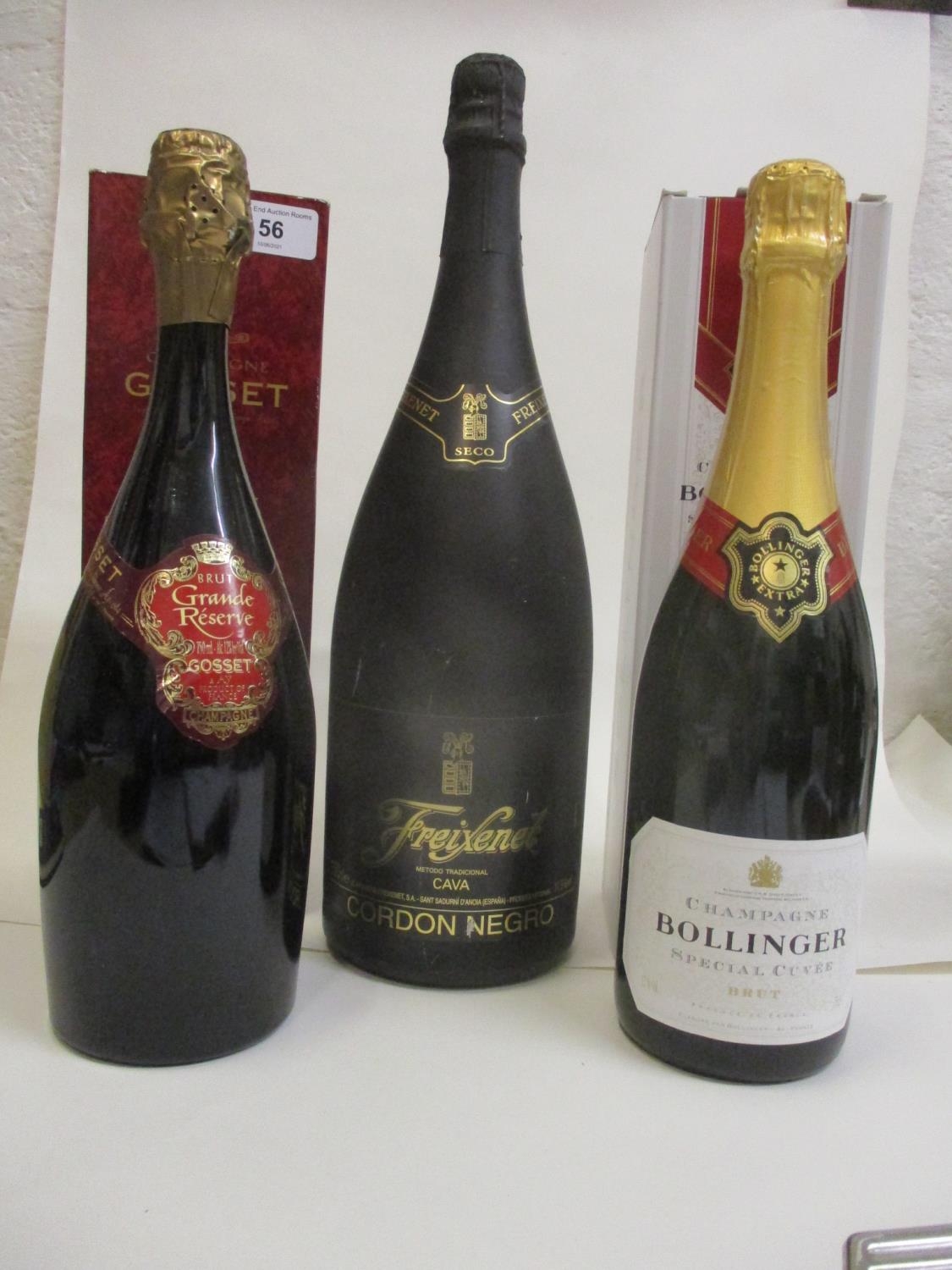 One bottle of Ballinger Champagne, 75cl, one bottle of Grande Reserve Gosset, one bottle of