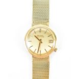 A 9ct yellow gold Bulova Accutron wristwatch with mesh gold strap, 21 cm long, total weight 65.3