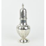 A large Edwardian silver sugar sifter by Walker & Hall, Sheffield 1902, with lobed ovoid body cast