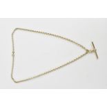 A 9ct gold watch chain with belcher links and t bar, 45 cm long, 9 grams