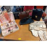 Vintage handbags together with early 20th century ladies gloves and a retro jewellery box containing