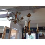 A pair of late 20th century brass ceiling lights Location: SR