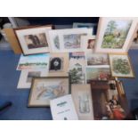 A quantity of prints and watercolours to include tourist prints from Barbados, together with a