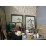 A mixed lot to include embroidered pictures, silver plate, clothing and mixed ceramics Location: LWB