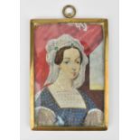 A 19th century miniature portrait on ivory of the Great Countess of Cumberland, after the original