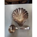 A Georgian silver sauce ladle together with a silver butter dish of shell form, 139g Location: