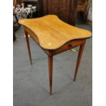 A Sheraton revival string inlaid, rosewood and satinwood, crossbanded occasional table, with a