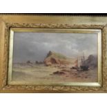 A 19th century watercolour, coastal scene, monogrammed C.W dated '75, 24 x 42cm, set in gilt wood