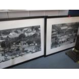 A monochrome print of Beaconsfield Old Town in the 19th century and the same view recently,