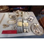 Three silver napkin rings together with silver plated items and two cutlery trays by Joseph Joseph