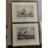 F J Aldridge - a pair of seascapes with ships, watercolours, signed, 17cm x 26cm, framed and