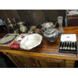 A quantity of silver and silver plated items to include a cased set of six silver coffee spoons, a