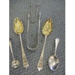 Georgian and Victorian silver to include a pair of berry spoons, two pairs of sugar tongs and two