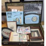 A mixed lot to include pictures, embroidery, a case two stamp albums and a radio Location: G