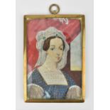 A 19th century miniature portrait on ivory of the Great Countess of Cumberland, a miniature portrait