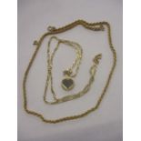 Two 9ct gold necklaces to include one with a heart shaped pendant, 15.3g Location: Cab