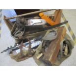 Woodworking hand tools to include a Stanley 5 1/2 plane, a Record combination plane, a Stanley