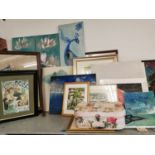 A miscellaneous lot to include a large selection of mainly unframed pictures and framed pictorial
