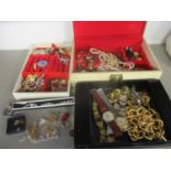 A selection f costume jewellery and watches to include paste set brooches, an Ingersoll jump hour