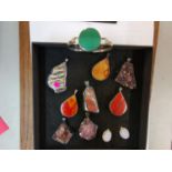Mixed jewellery to include amethyst, malachite and other stones set in silver mounts, red coral
