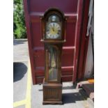 A 20th century oak long case clock, the dial signed Tempus Fugit with weights and pendulum, 187 h