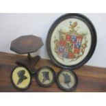 19th century collectables to include three silhouettes, a crest painting watercolour and a