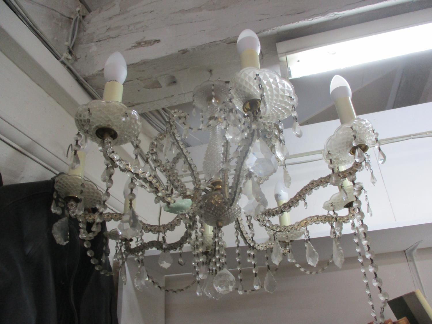 Three 20th century glass drop chandeliers, eight arm, A/F together with boxes of miscellaneous glass - Image 2 of 4