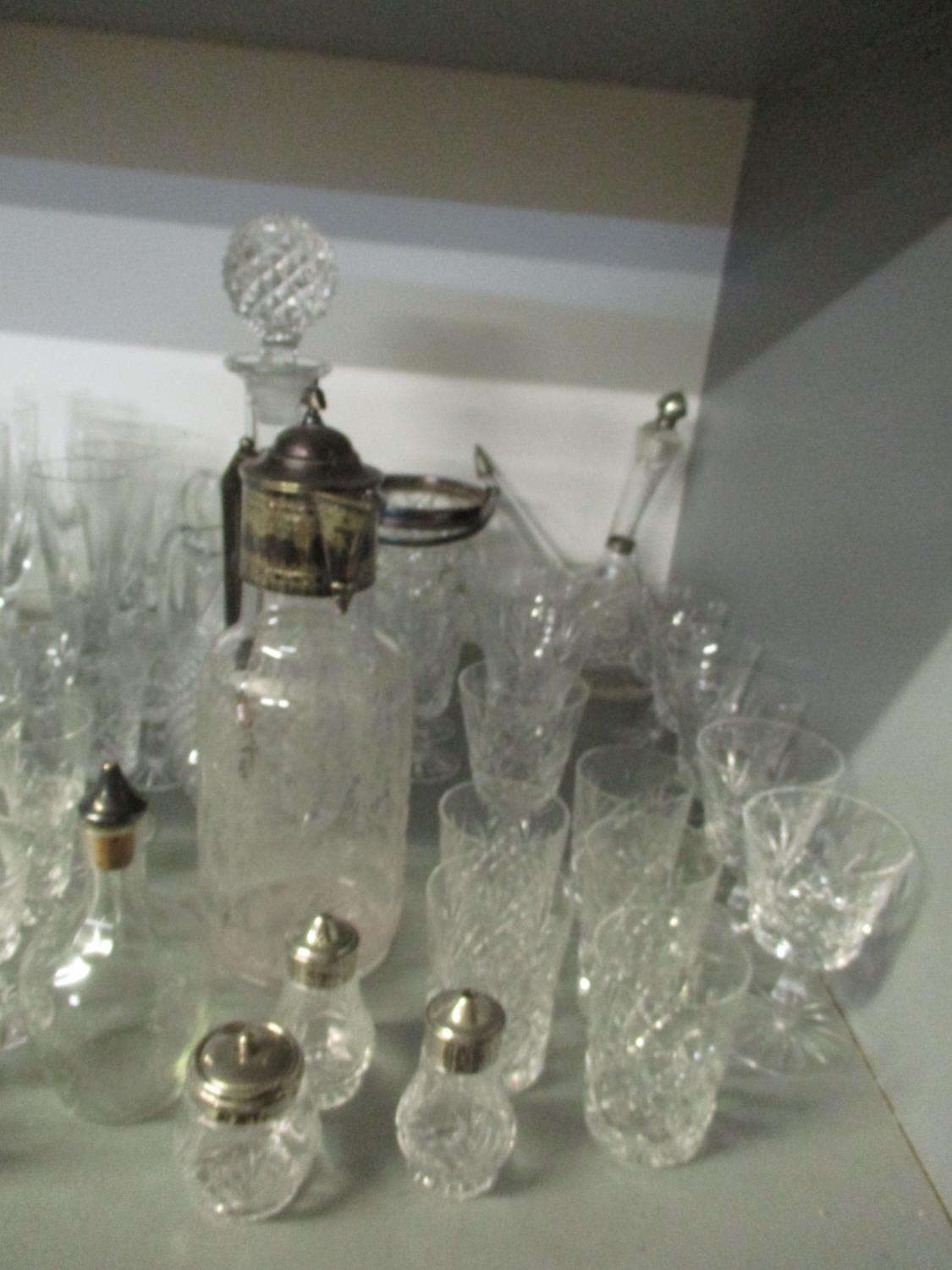 A quantity of table glass to include a Victorian and silver plated claret jug with engraved - Image 4 of 9