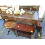 A Victorian mahogany two drawer side table, together with a reproduction bookcase, side table and