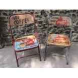 Two modern painted advertising chairs in the vintage style