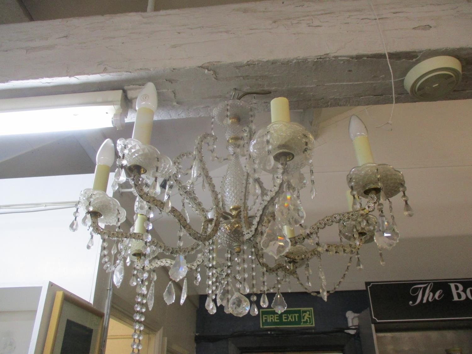 Three 20th century glass drop chandeliers, eight arm, A/F together with boxes of miscellaneous glass - Image 3 of 4