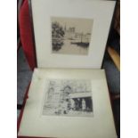 Engravings and watercolours to include Eugene Bejot (1867-1931) - etching of Paris, view across