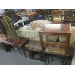 Mixed furniture to include an early 20th century oak display cabinet, brass firescreen, and four