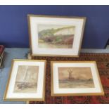 A pair of watercolours signed W. J Stamp (other signed W. Stamp) depicting a windmill and the