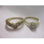 A 9ct gold diamond illusion set ring together with a 9ct gold sapphire set ring, 4.2g Location: Cab