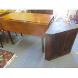 A 19th century string inlaid mahogany Pembroke table with a drawer and a Victorian gothic inspired